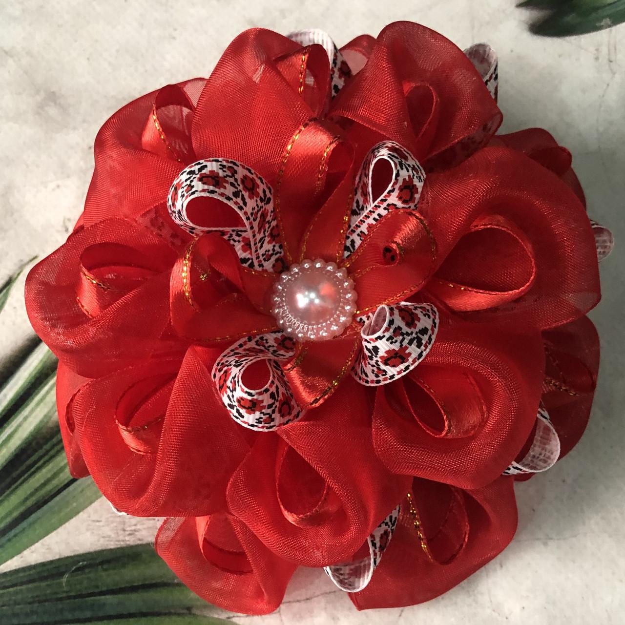 Бантик для волос детский на заколке D14 см Красный (10242)