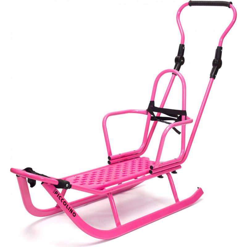 Санки Piccolino со спинкой и ручкой с регулировкой Розовый
