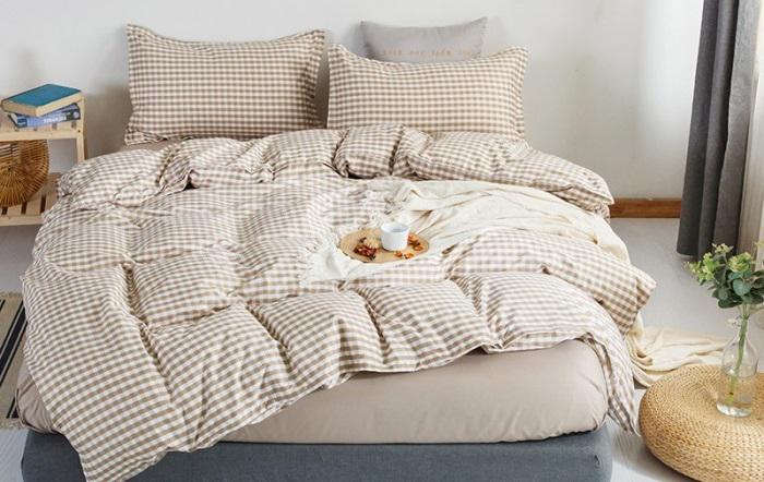 Комплект постельного белья Клеточка двуспальный бязь 200х220 см Бежевый (Glux-5044/WP/2.0)