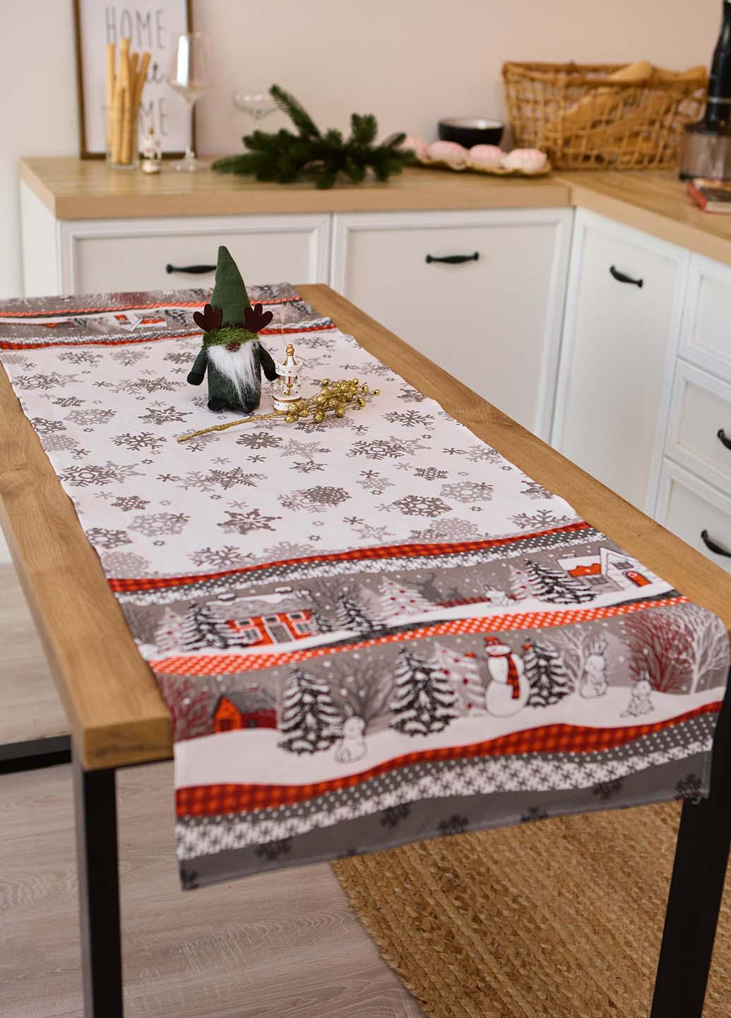 Скатертина новорічна раннер Сніговик 140x47 см Скатертина новорічна раннер Сніговик 140x47 см
