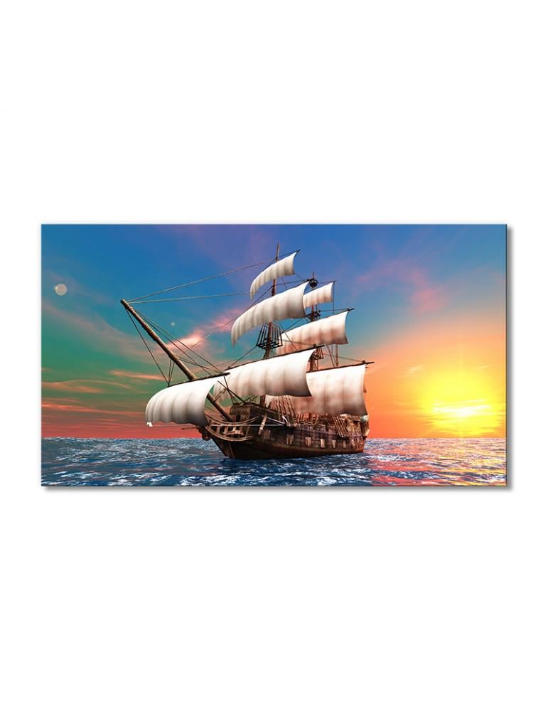 Картина модульная Радужный закат парусник 1 модуль 40х60 см