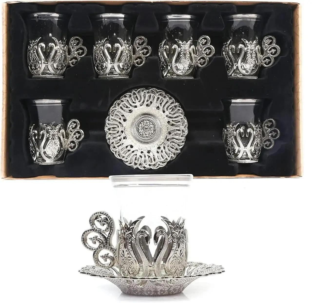 Сервиз стаканчиков для чая по-турецки с блюдцами медный (14533)