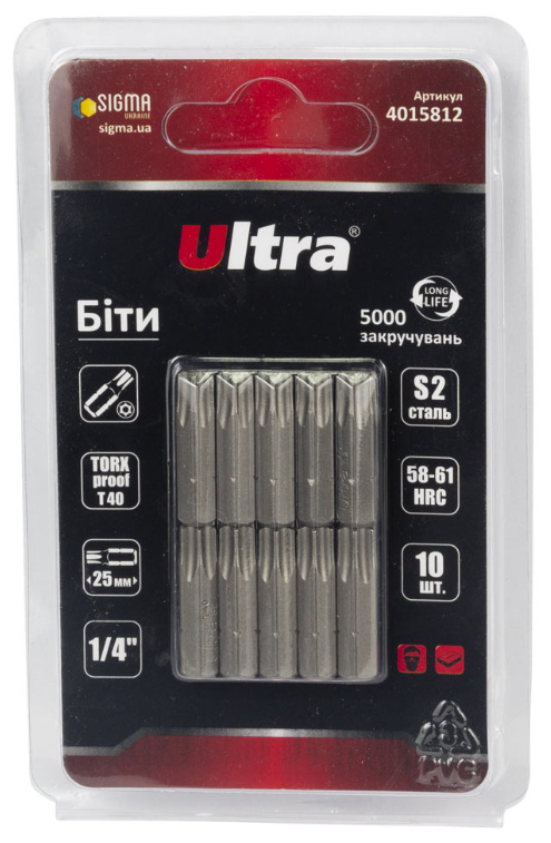 Биты Ultra Torx Proof 40x25 мм 1/4" 10 шт. S2 в блистере (4015812)