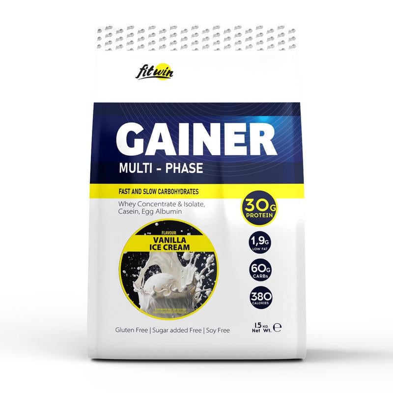 Гейнер FitWin Gainer Multi-Phase 1,5 кг Ванильное мороженое Гейнер FitWin Gainer Multi-Phase 1,5 кг Ванильное мороженое