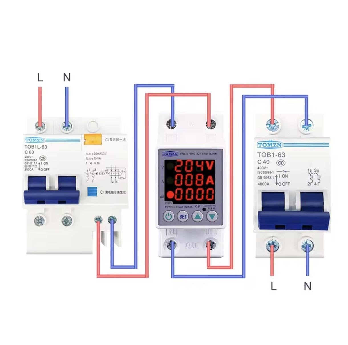 Реле напряжения и тока TOMZN со счетчиком электроэнергии 1-63 А 170-270 В (TOVPD1-63VAE) - фото 3