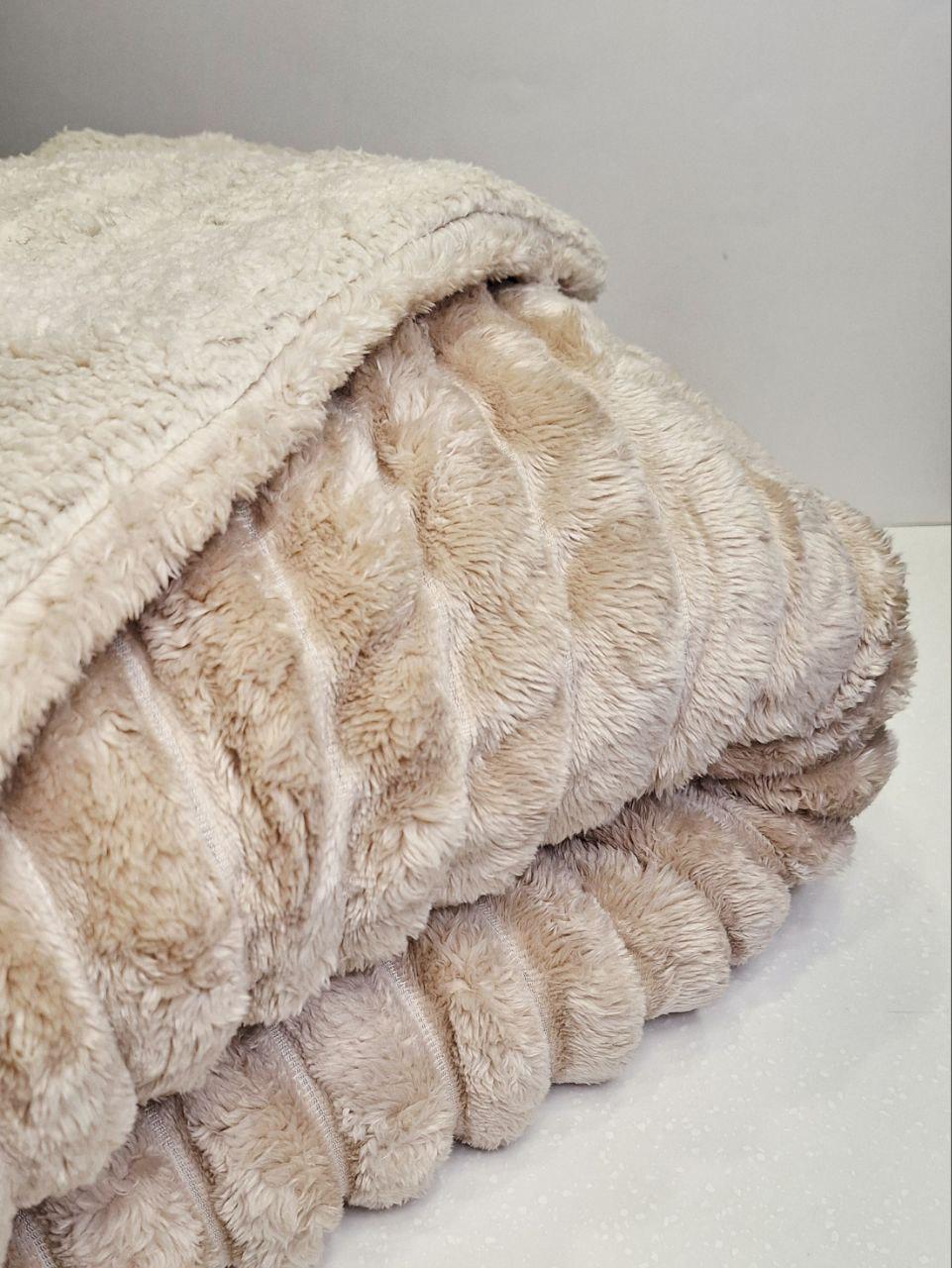 Плед на овчине Шарпей Королевская полоска 200x230 см Бежевый (1738) - фото 6