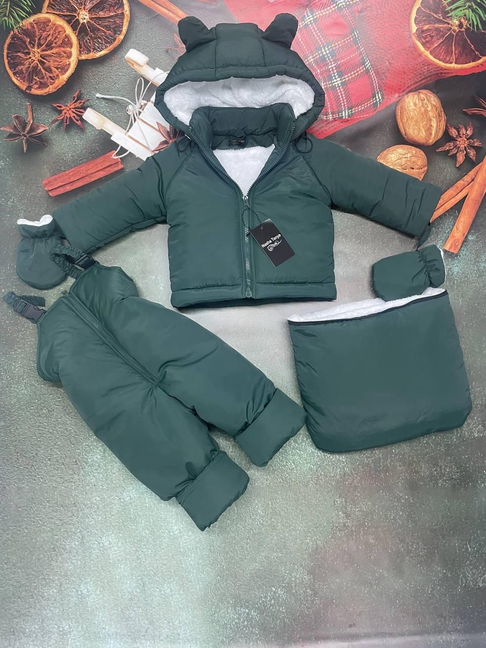 Комбінезон дитячий зимовий трансформер до двох років 3в1 Зелений (918)