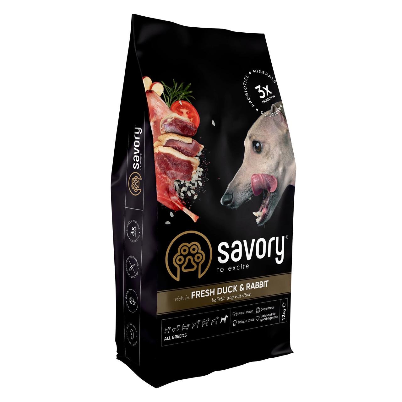 Сухой корм для собак всех пород Savory 12 кг. кролик и утка.