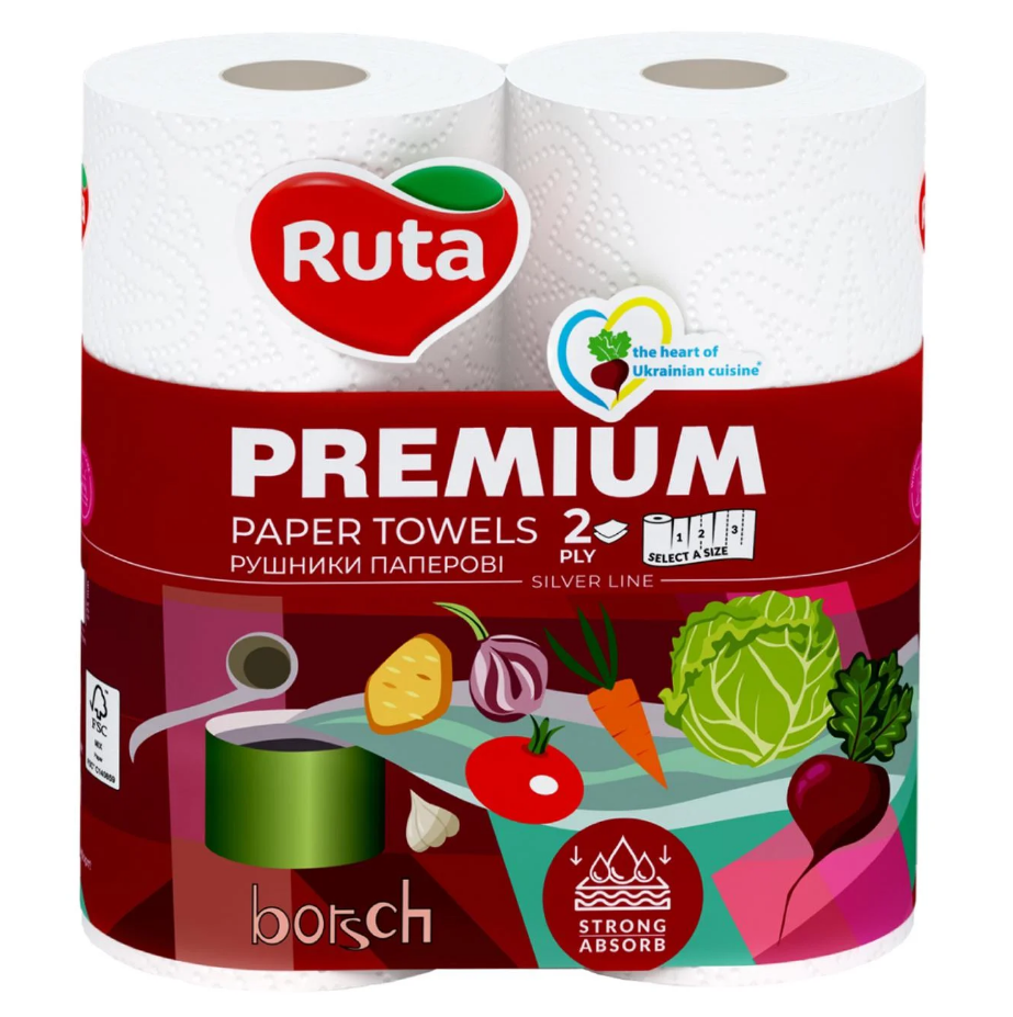 Рушники паперові Ruta Premium двохшаровий 2 шт. Білий (4820202893738)