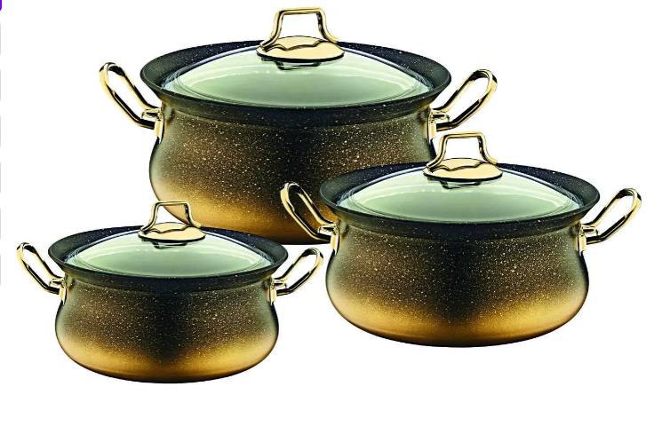 Набор посуды OMS с антипригарным покрытием 6 пр. Черно-золотой (3047-gold)