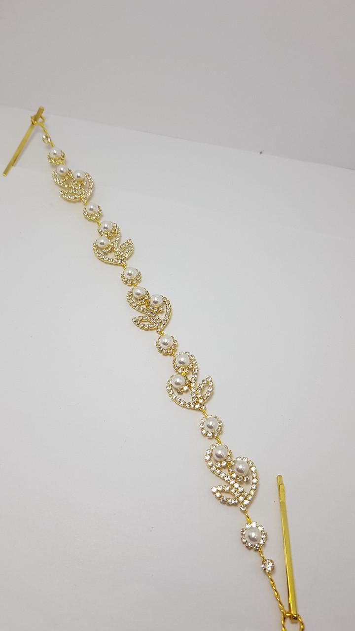 Шпилька у волосся тип 2 з камінцями та перлинами Золотистий (1822746195)