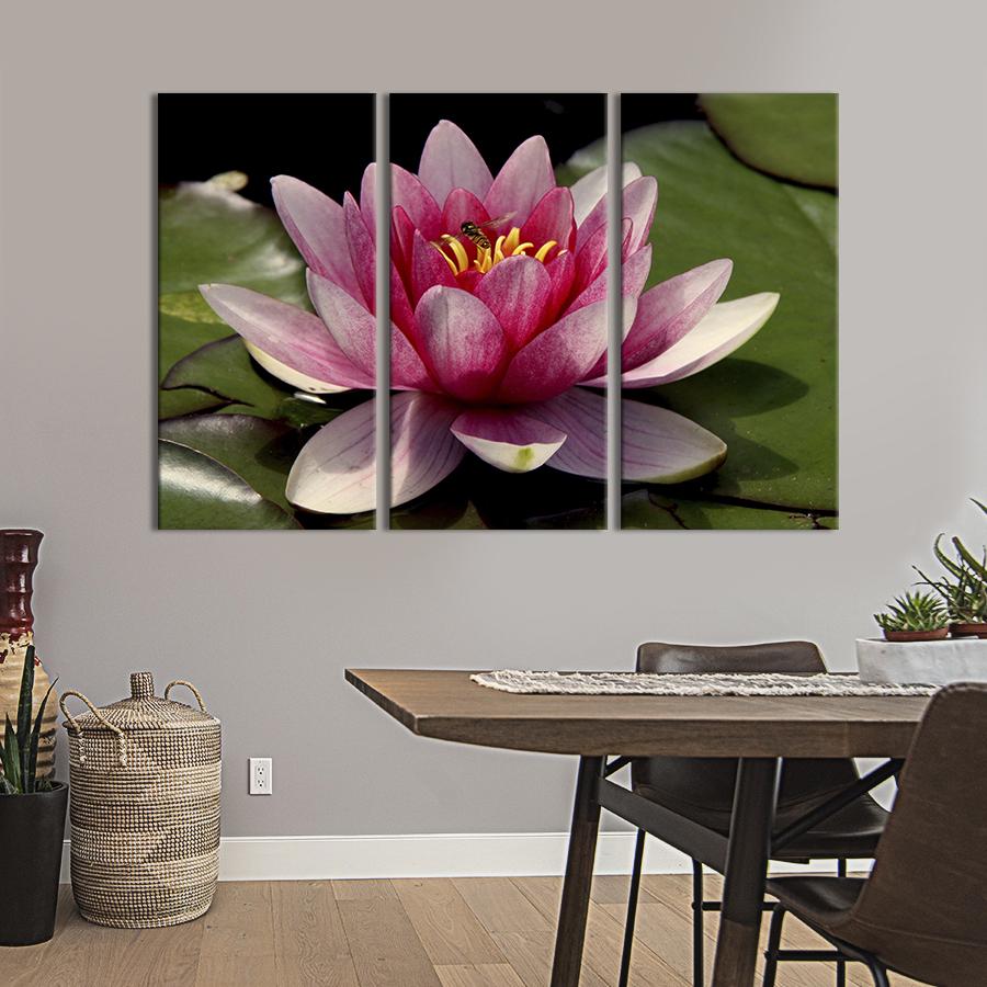 Картина на полотні триптих Рожева лотоса квітка 156x100 см (811-31)