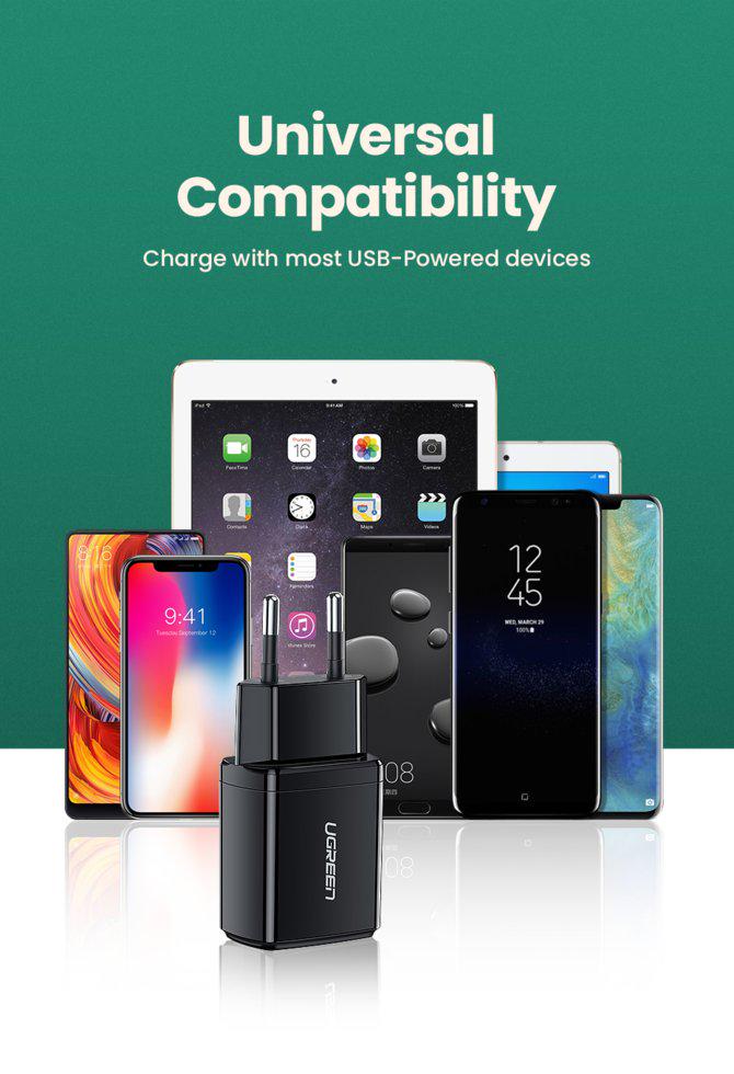Зарядное устройство сетевое UGREEN ED011 USB 10,5W (50459) - фото 2 Зарядное устройство сетевое UGREEN ED011 USB 10,5W (50459) - фото 2