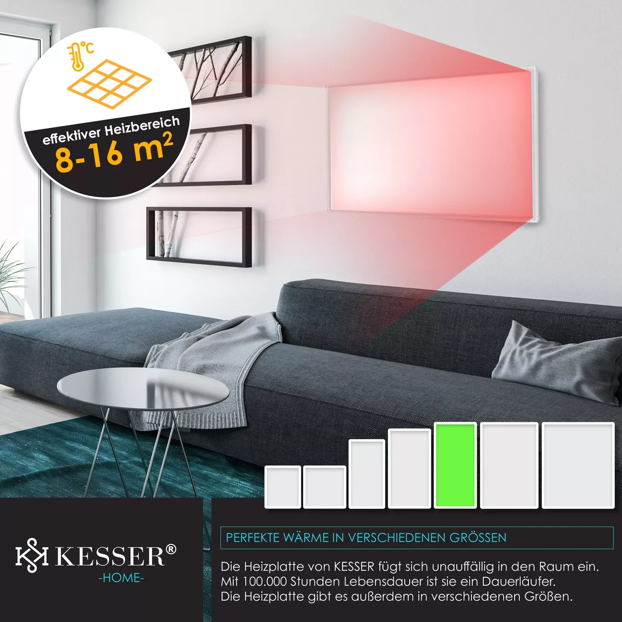 Инфракрасный обогреватель настенный KESSER с термостатом 800W (16628_800W) - фото 4 Инфракрасный обогреватель настенный KESSER с термостатом 800W (16628_800W) - фото 4