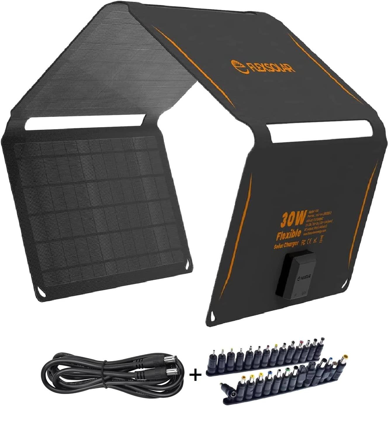 Сонячна панель FlexSolar 30W IP67 з кабелем DC5521 та перехідниками Black (240711)