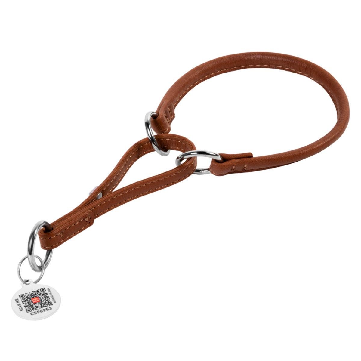 Ошейник-удавка для собак кожаная Waudog Soft с QR паспортом круглый 8 мм х 32-40 см Коричневый (75296 Col)