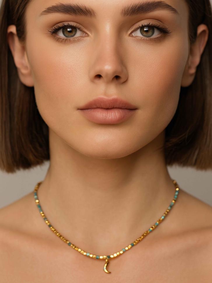 Кольє з каміння бірюза та гематит (5489)