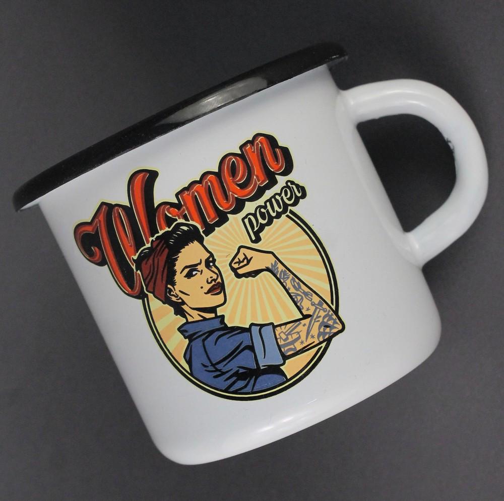 Кружка емальована Enamel mug з принтом "Women power" 400 мл Білий - фото 3