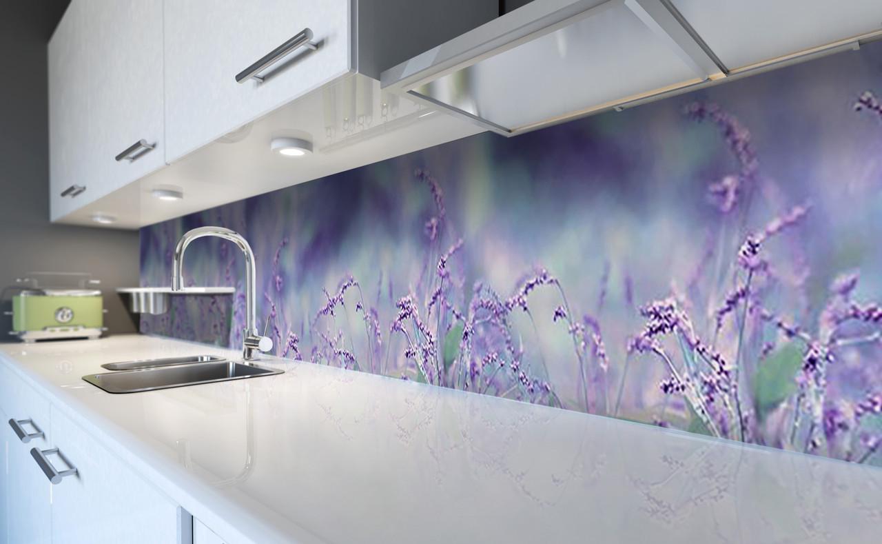 Кухонный фартук Полевые травы из самоклеющейся виниловой пленки 65х250 см Фиолетовый