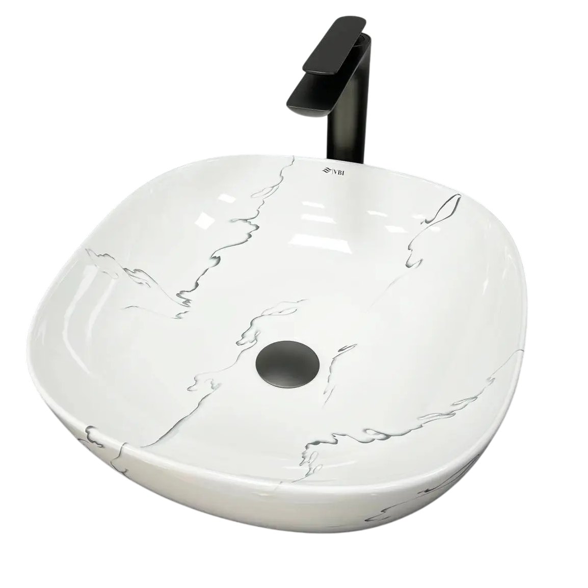 Раковина накладная VBI Bergamo S квадратная 415х420 мм White Marmo Glossy (RM-VBI-012502)