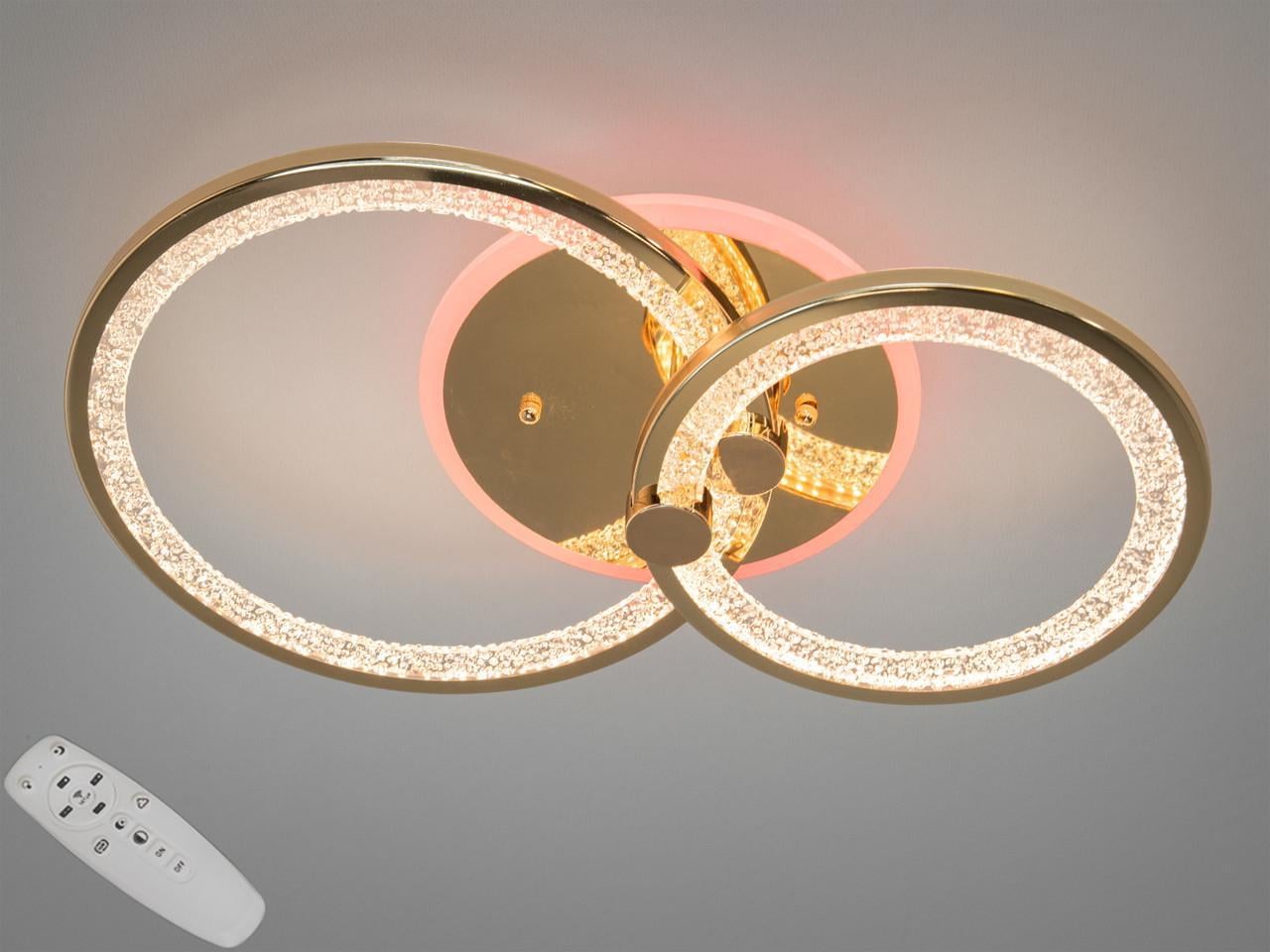 Люстра потолочная светодиодная хрустальная с пультом/димером RGB 55W Золотой (2938063199)