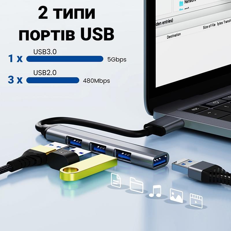 USB Type-C хаб Digital Lion UH-05 концентратор/разветвитель для ноутбука на 4 порта USB - фото 11