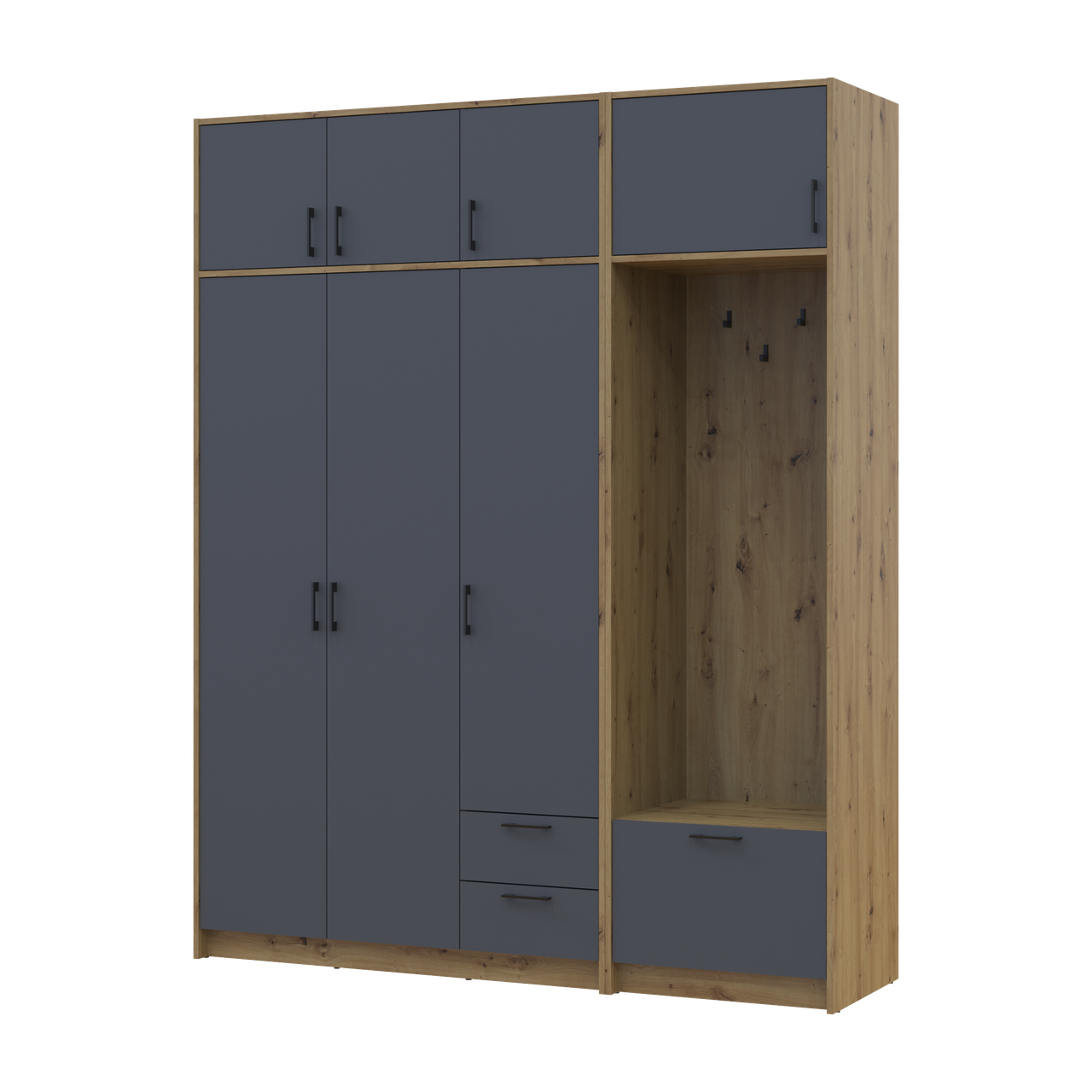 Шафа для одягу Doros Ронді з вішалкою та антресолею 3 ДСП 181х52х236 см Дуб Артізан/Графіт (42005285) Шафа для одягу Doros Ронді з вішалкою та антресолею 3 ДСП 181х52х236 см Дуб Артізан/Графіт (42005285)