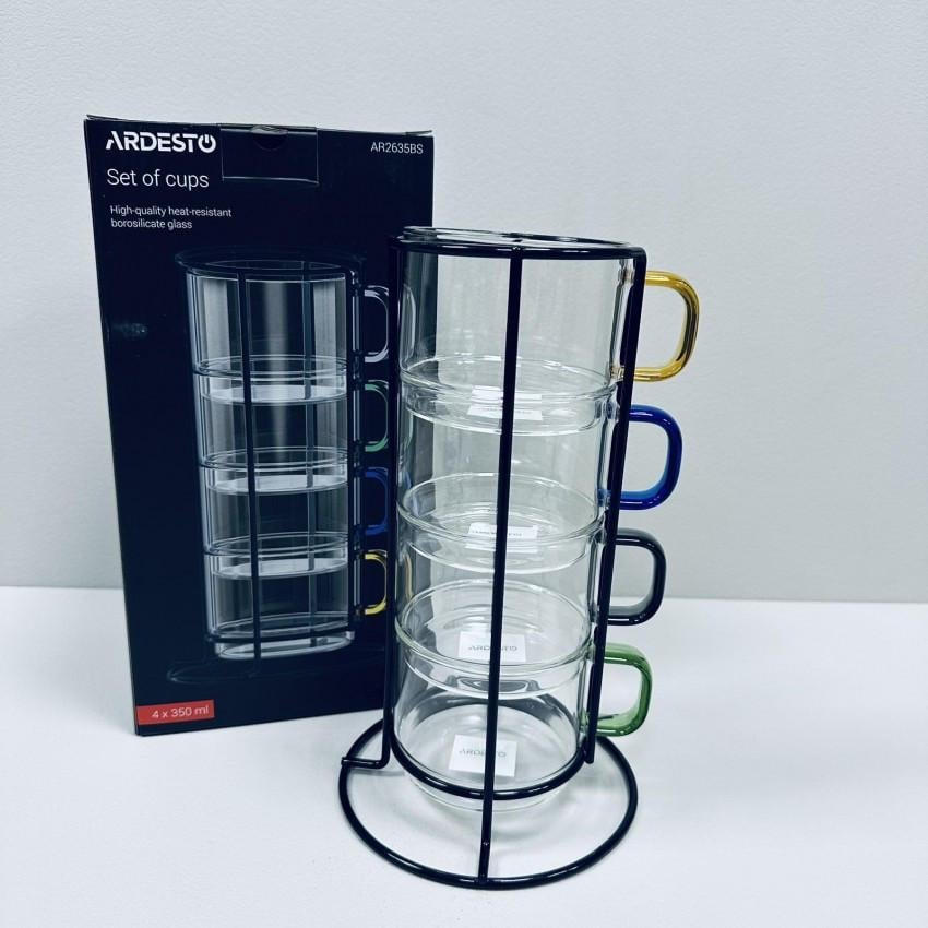 Набір чашок Ardesto AR2635BS з боросилікатного скла на металевій підставці 350 мл 4 шт. Прозорий (2672769943) - фото 4 Набір чашок Ardesto AR2635BS з боросилікатного скла на металевій підставці 350 мл 4 шт. Прозорий (2672769943) - фото 4