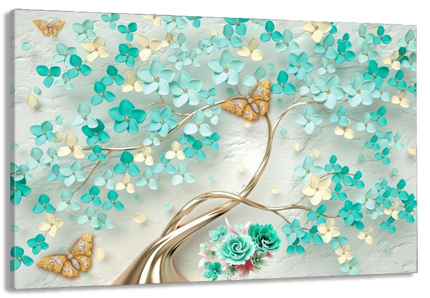 Картина на холсте в гостиную/спальню Дерево в цветах 80х160 см (MLP_302)