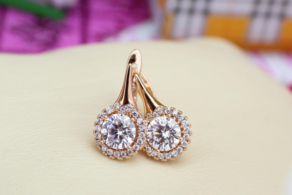 Серьги Xuping Jewelry Камень белый в ободке из фианитов 1,6 см Золотистый