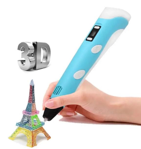 Ручка 3D для рисования 3D Pen 2 и пластик с трафаретами 50 м Голубой - фото 3
