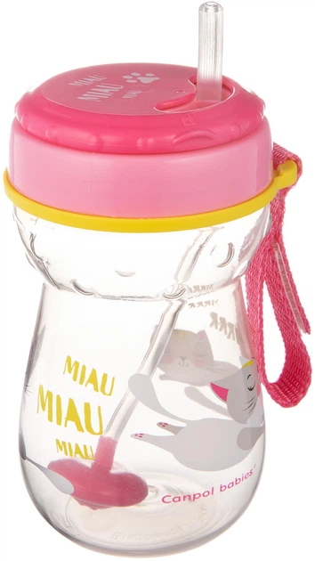 Кухоль Canpol babies Котик зі складаною силіконовою трубочкою й обважненням 350 мл Рожевий (56/521)