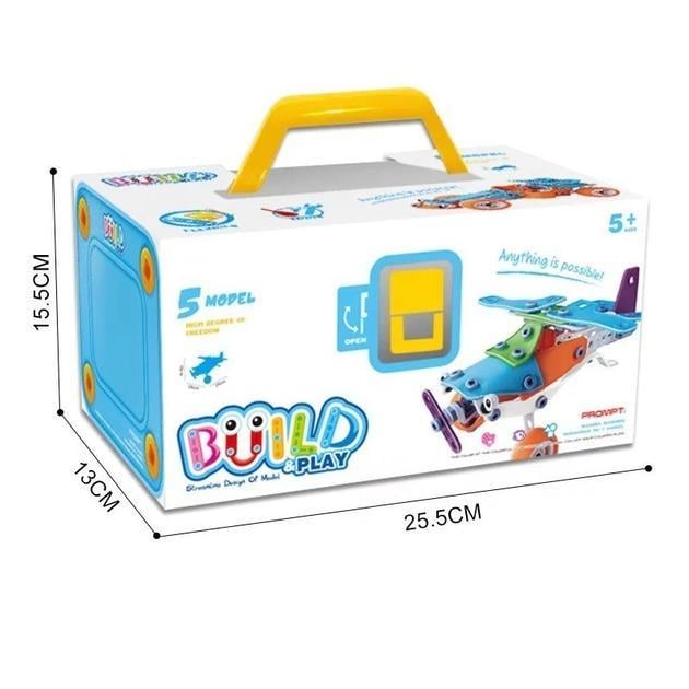 Конструктор машинки для мальчика Build and Play болтовой 5в1 самолет/машина/бульдозер/вертолет/мотоцикл (26607092) - фото 3