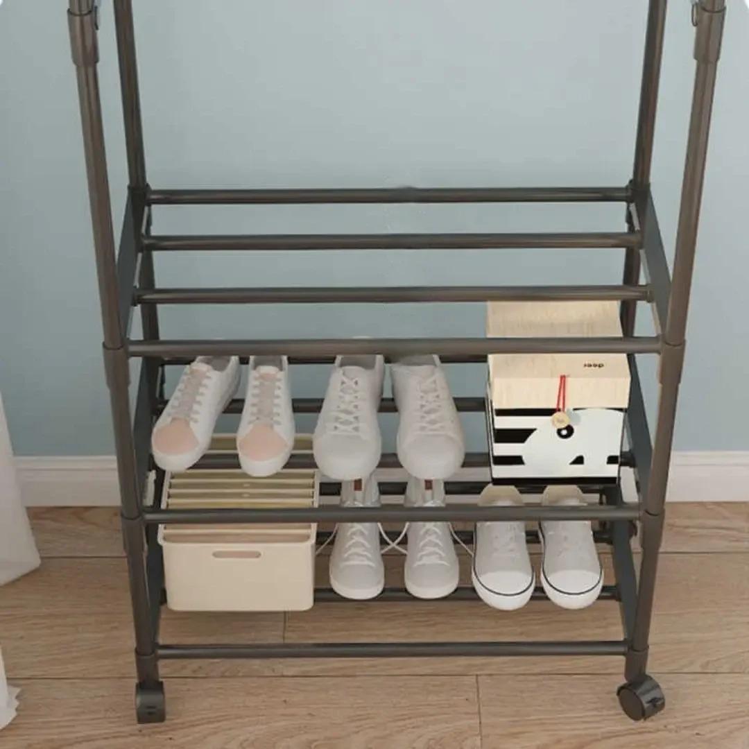 Вешалка напольная металлическая Good Idea стойка для одежды на колесах передвижная со стеллажем для обуви Черный (465609А) - фото 3