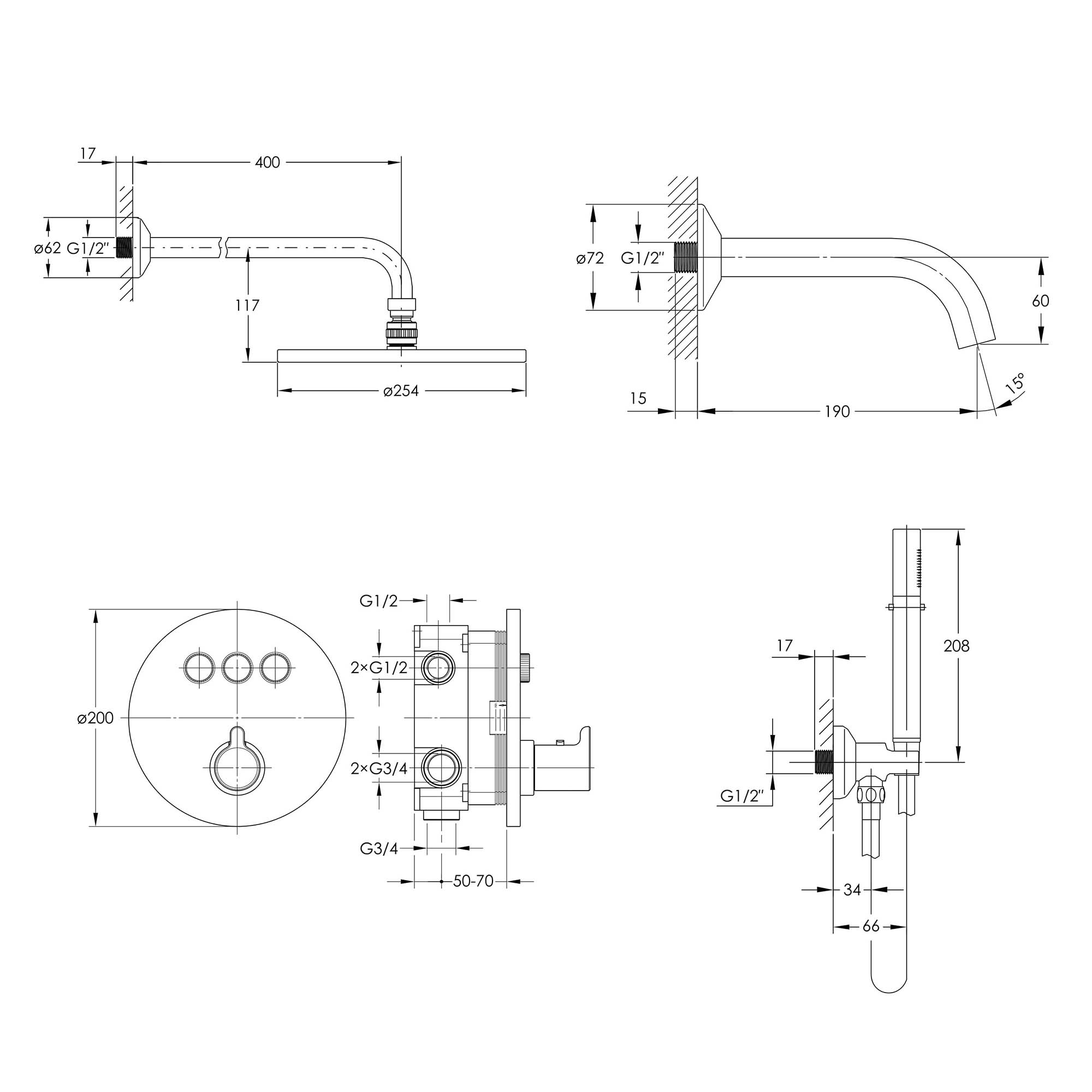 Душевая система Imprese Smatr Click ZMK101901225 с термостатом/изливом латунь Хром (ANT-82149) - фото 2