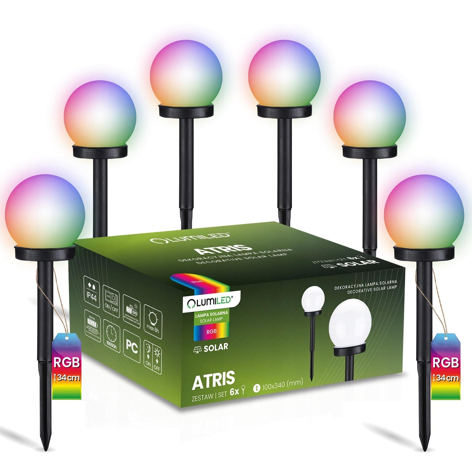 Набор садовых LED шаров с цветным светом RGB светильник на солнечной батарее Lumiled Atris 10 см 6 шт. (34147076)
