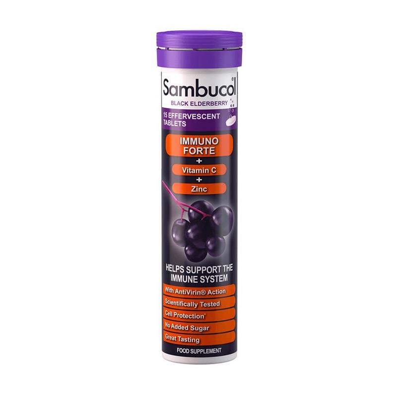Комплекс для иммунитета с черной бузиной витамином C и цинком Sambucol Immuno Forte Effervescent 15 шипучих табл.