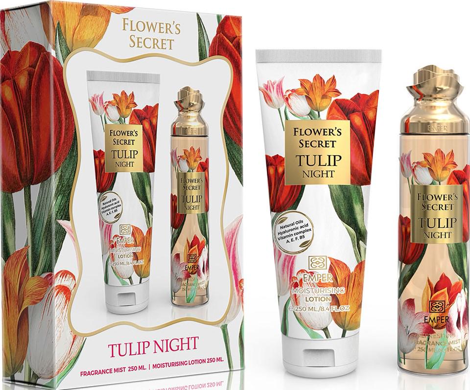 Подарунковий набір жіночий Emper Flower's Secret Tulip Night спрей/лосьйон для тіла 250/250 мл (18631) - фото 1