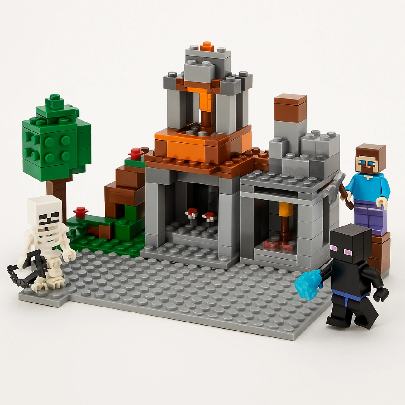 Конструктор детский в стиле Minecraft подземная шахта с лавой и врагом-скелетом 329 эл. (29220716)