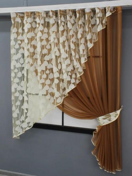 Шторки на кухню з підв'язками 280х170 см Коричневий/Білий (069к) - фото 3 Шторки на кухню з підв'язками 280х170 см Коричневий/Білий (069к) - фото 3