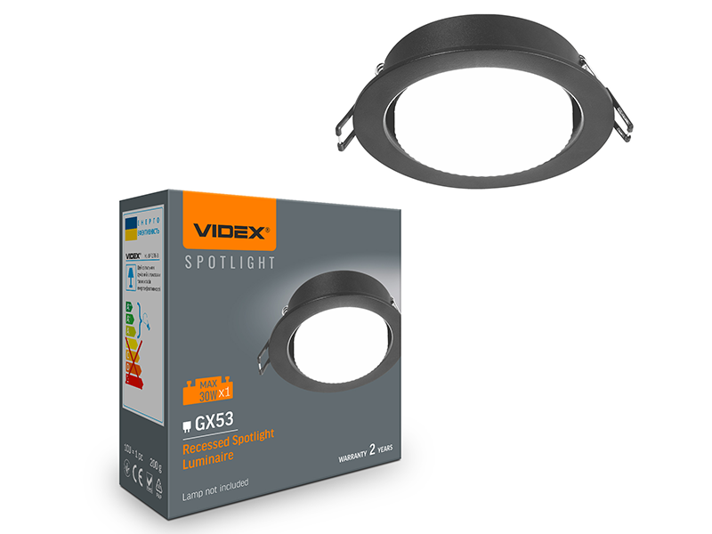Світильник Videx під лампу GX53 врізний Чорний (VL-SPF27R-B)