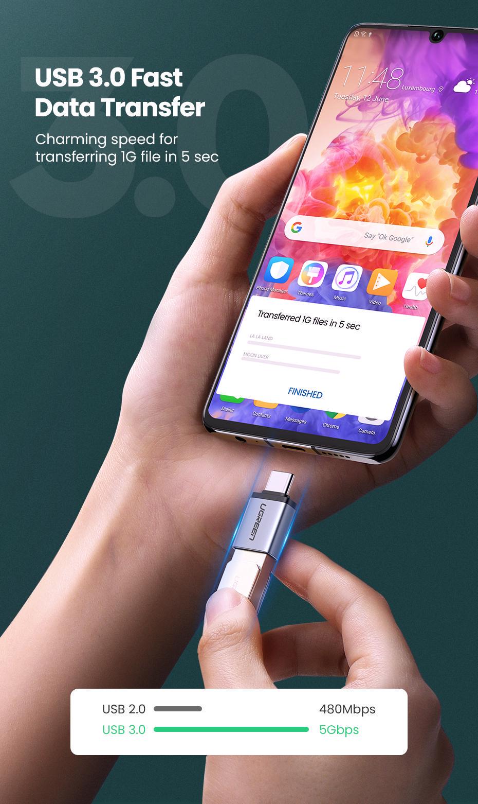 Кабель UGREEN Type-C-USB 3.0 OTG 18W/5 Гбіт/с USB-C на USB-A Сірий (50283) - фото 13 Кабель UGREEN Type-C-USB 3.0 OTG 18W/5 Гбіт/с USB-C на USB-A Сірий (50283) - фото 13