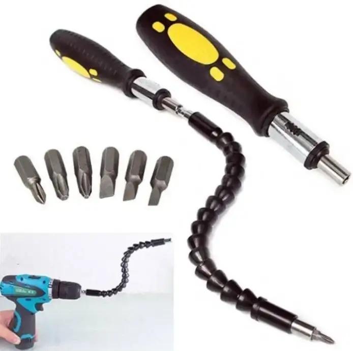 Викрутка з гнучкою бітою що подовжує і 6-ю насадками MasterTool Snake Bit гнучкий вал з насадками Чорний (35578211/1) - фото 2 Викрутка з гнучкою бітою що подовжує і 6-ю насадками MasterTool Snake Bit гнучкий вал з насадками Чорний (35578211/1) - фото 2