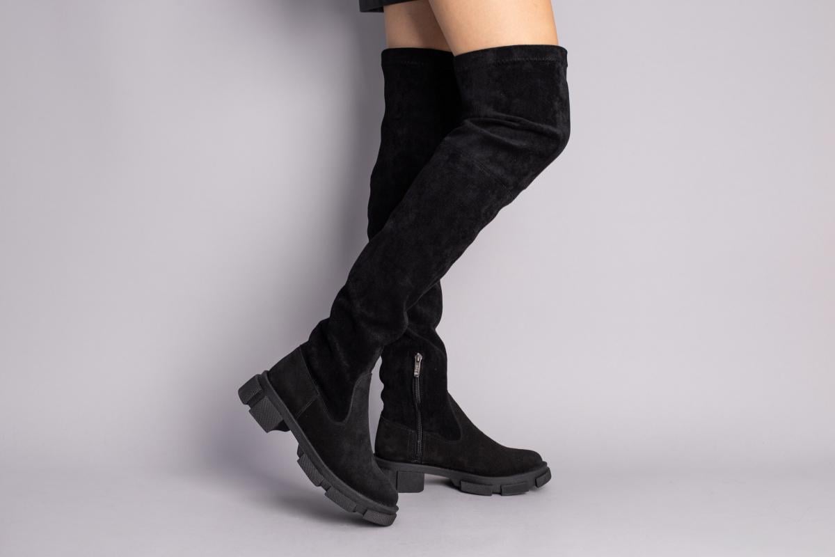 Ботфорти замшеві на низькому ходу зимові р. 41 Чорний (6725-1е/41)