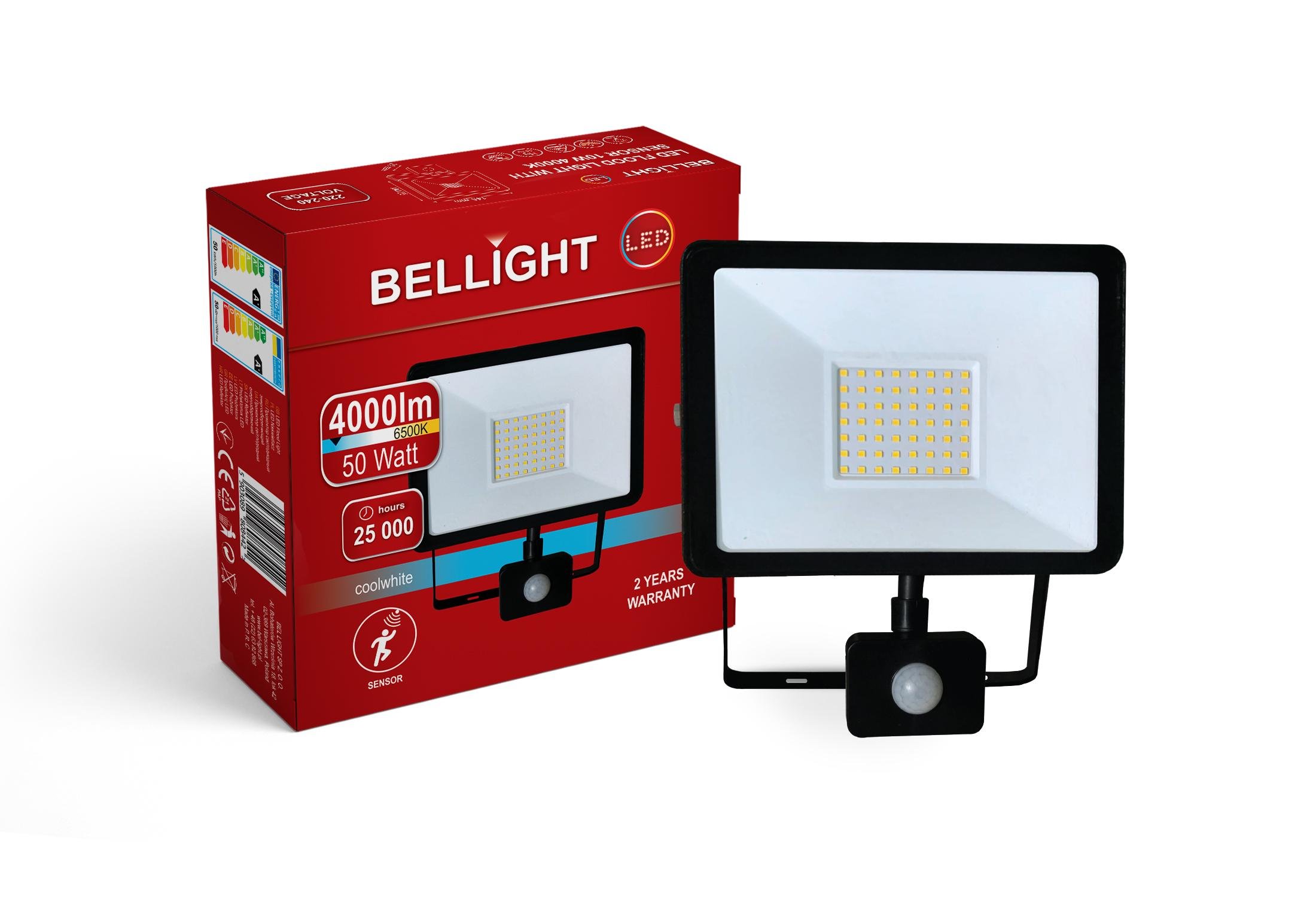 ᐉ  светодиодный Bellight 230 V 50 W 6500 K с датчиком движения .