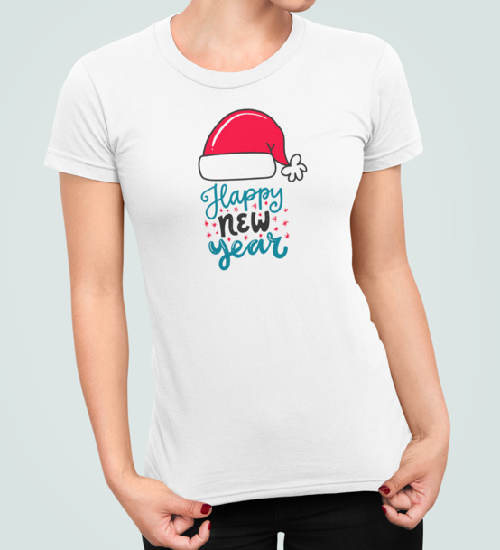 Футболка женская новогодняя Stedman с принтом Happy new year шапка XL Белый (НГ2.1-9)