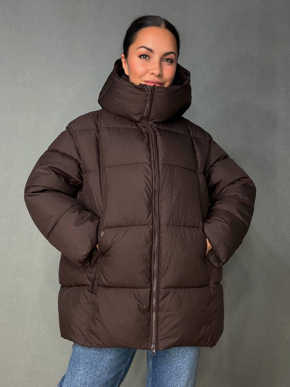 Куртка женская LADY YEP 10036 парка пуф оверсайз с капюшоном р. 44 Коричневый (5580) - фото 3 Куртка женская LADY YEP 10036 парка пуф оверсайз с капюшоном р. 44 Коричневый (5580) - фото 3