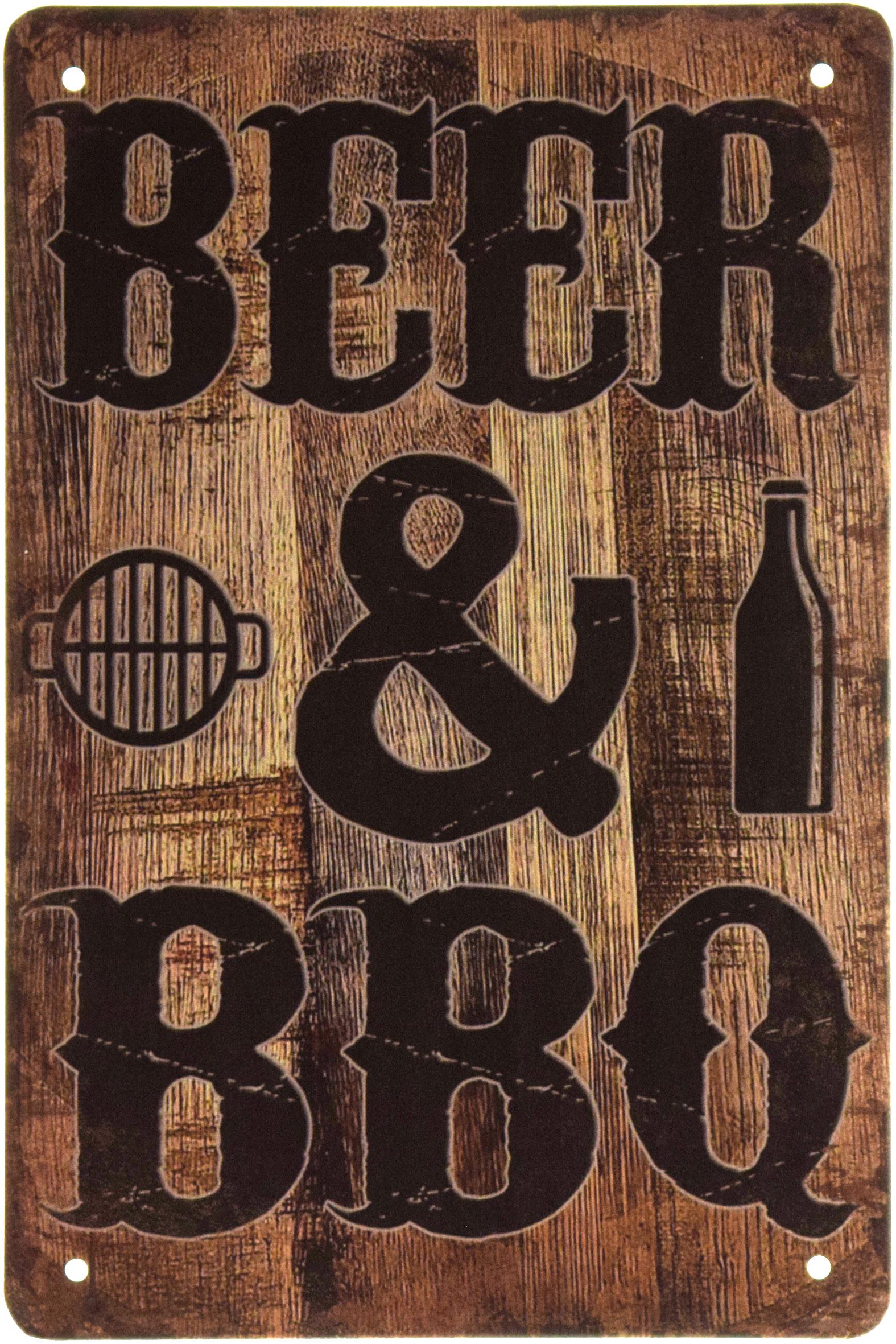 Табличка металева Пиво І Барбекю/Beer & BBQ 20x30 см