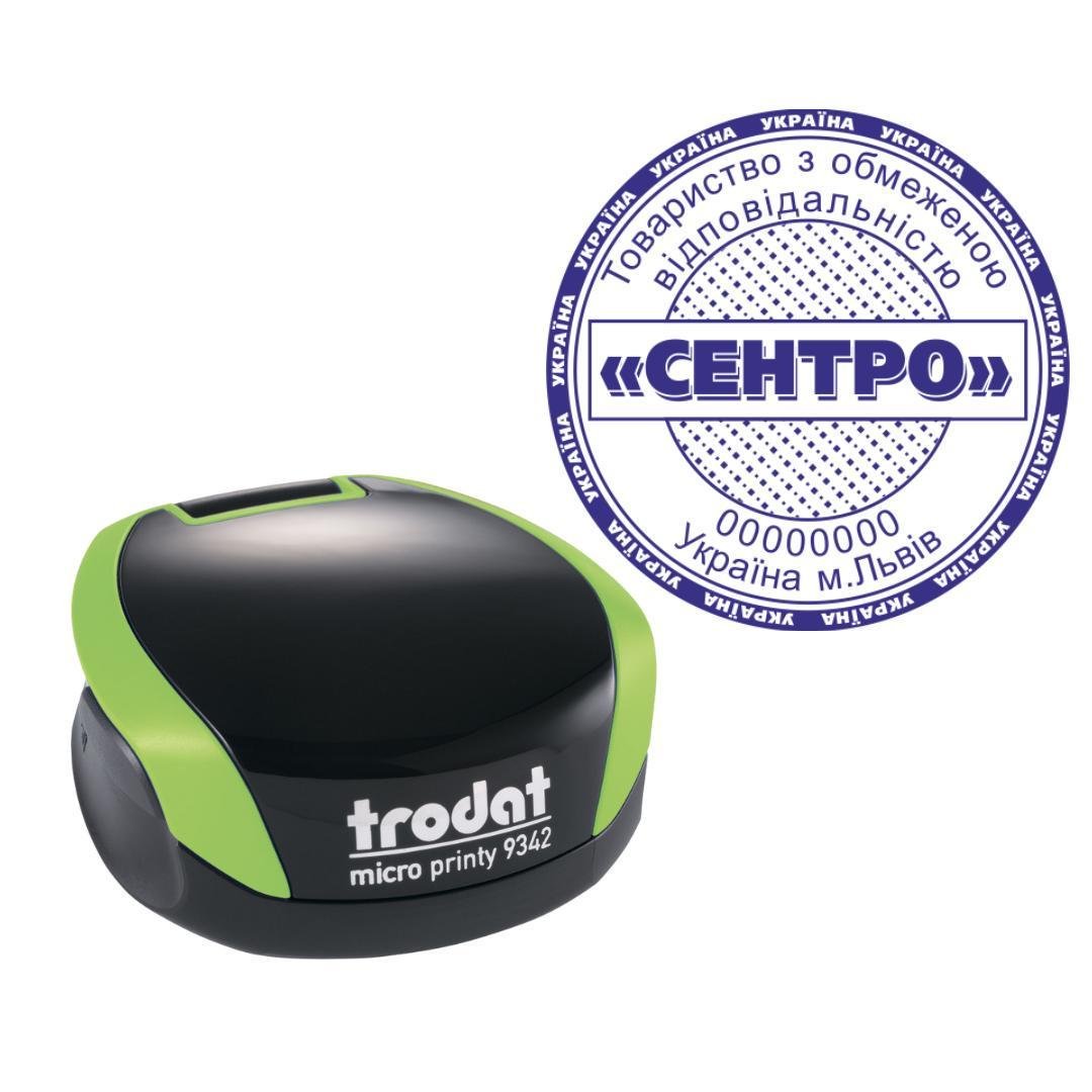 Печатка ТОВ на кишеньковому оснащенні Trodat Micro Printy 9342 d 42 мм Зелений (ТОВ9/9342/G)