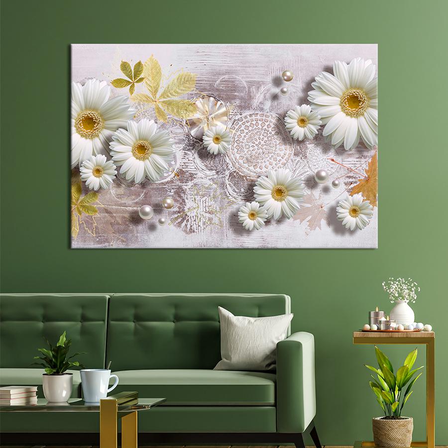 Картина на холсте Белые ромашки 80x54 см (V341-1_L)